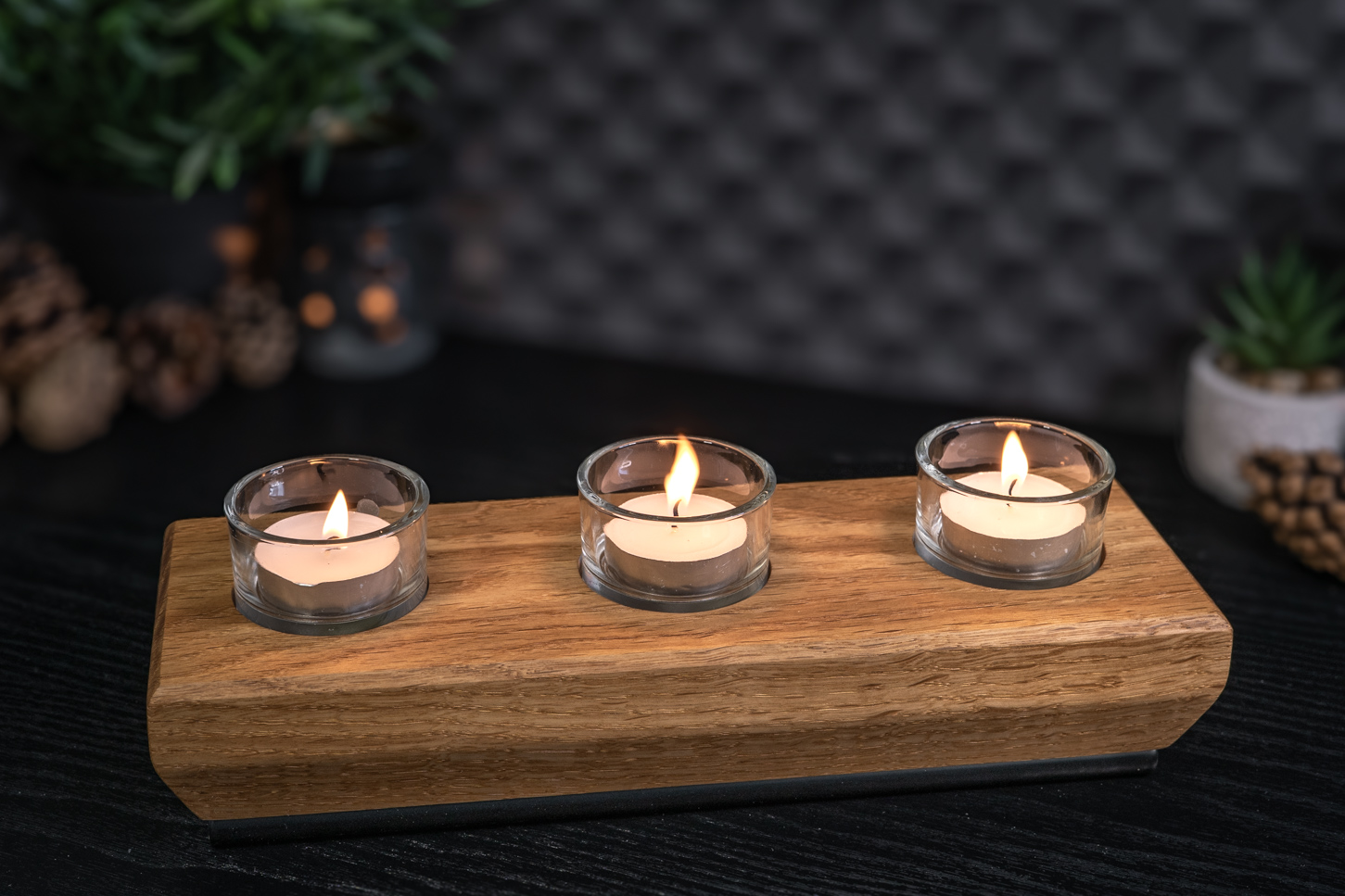 Chamfered Solid Oak Tea Light Candle Holder 