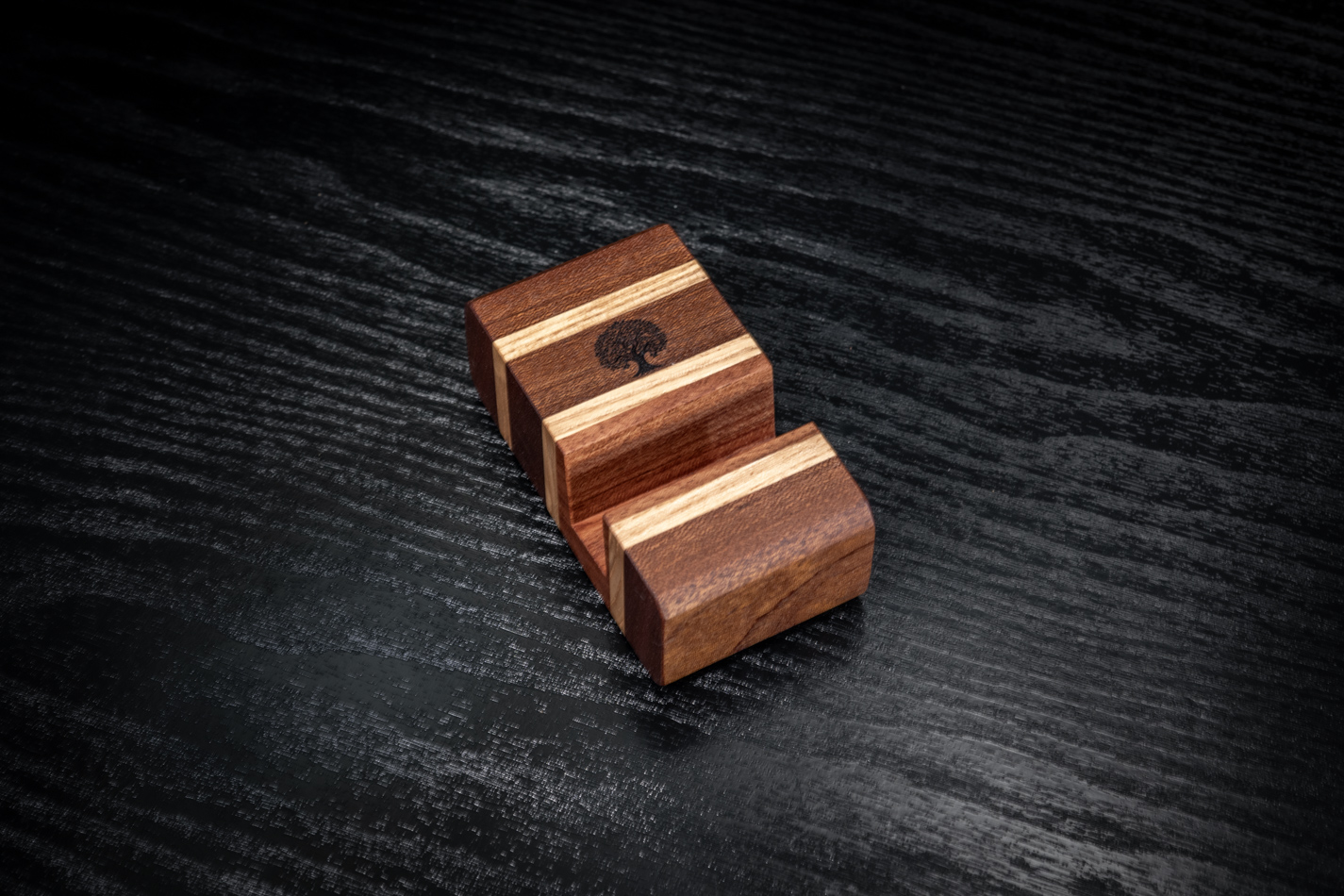 Tree Engraved Sapele, Ash & Rosewood Phone Stand