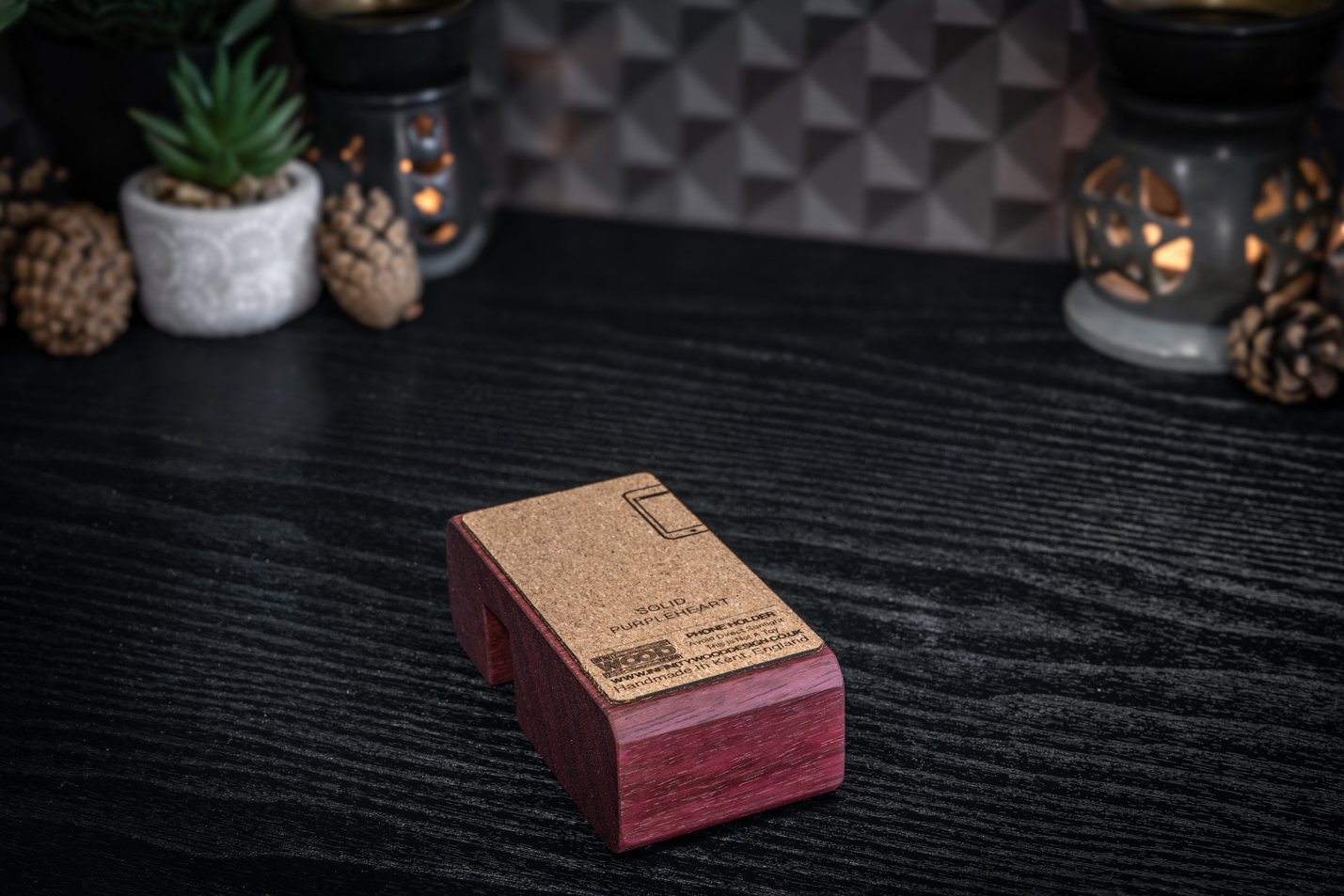 Nature Engraved Purpleheart Phone Stand
