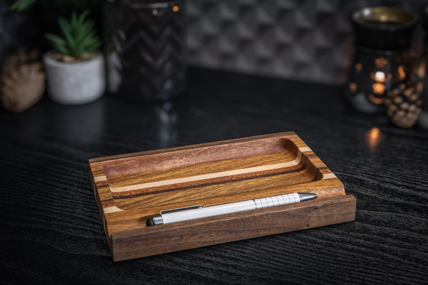 Walnut, Sapele, Mango and Maple Pen Holder/ Trinket Tray