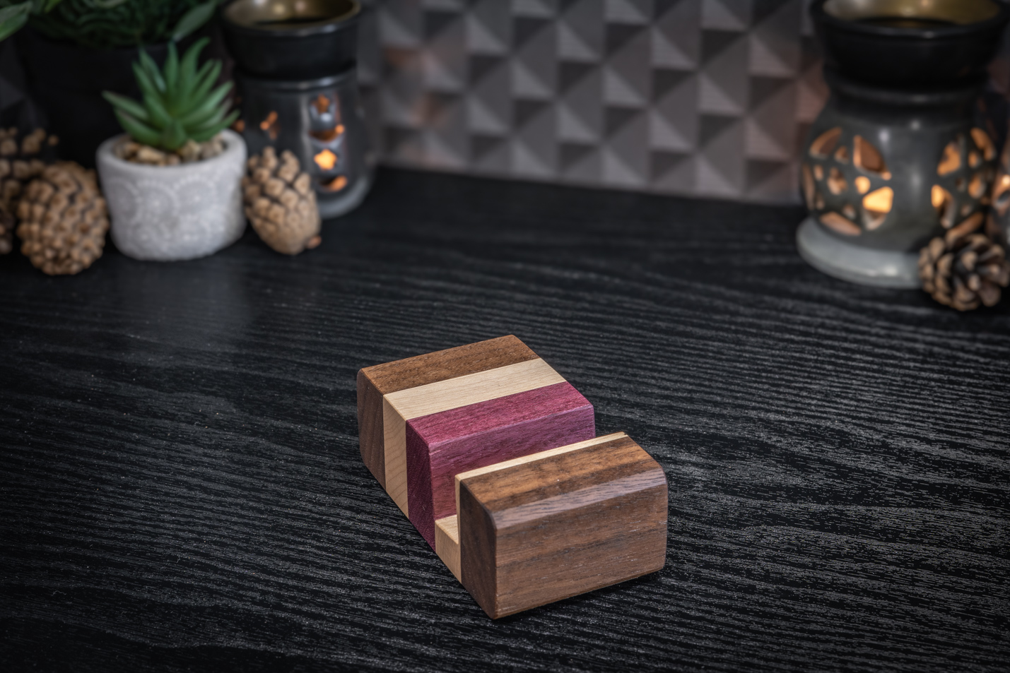 Walnut, Maple & Purpleheart Phone Stand