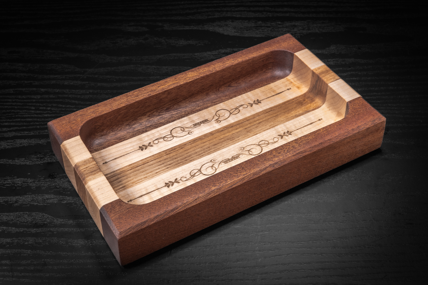 Engraved Sapele, Maple, Ash Trinket Tray