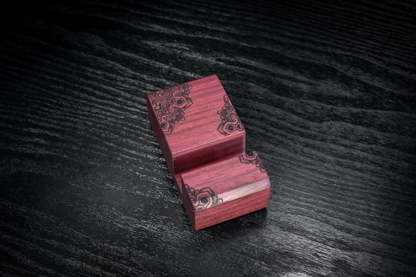 Mandala Engraved Purpleheart Phone Stand