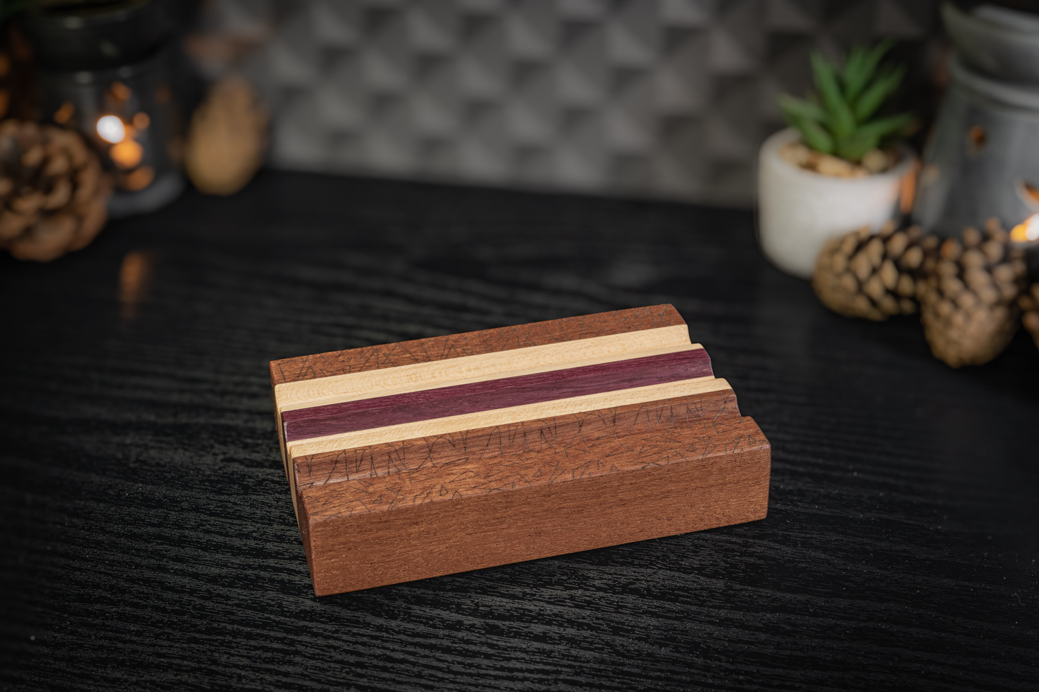 Triangles Sapele, Maple And Purpleheart Pen Holder
