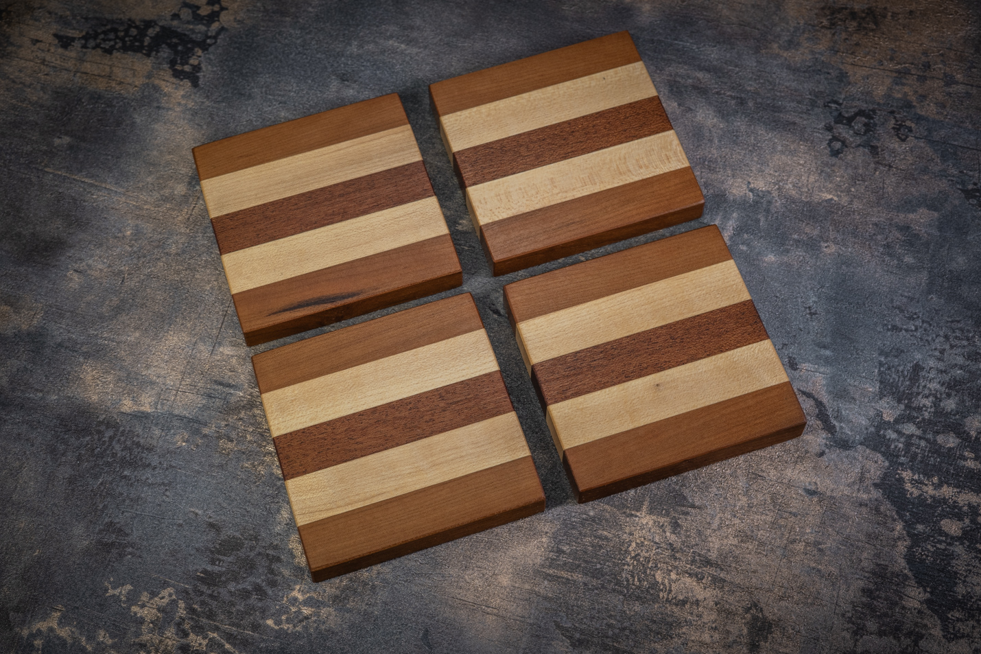 4 x Sapele, Maple & Cherry Coasters