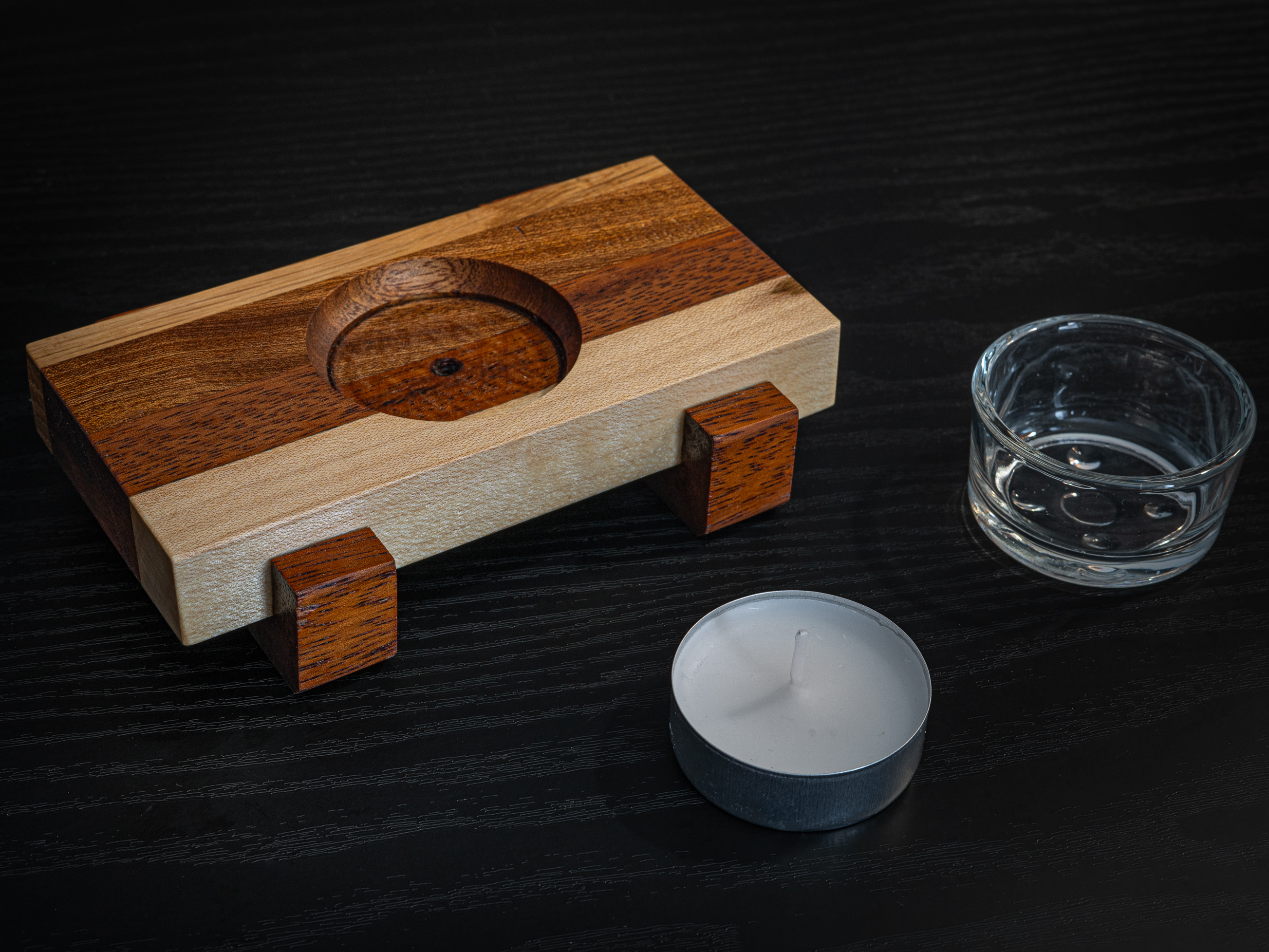 Hardwood & Glass Asian Style Tea Light Candle Holder