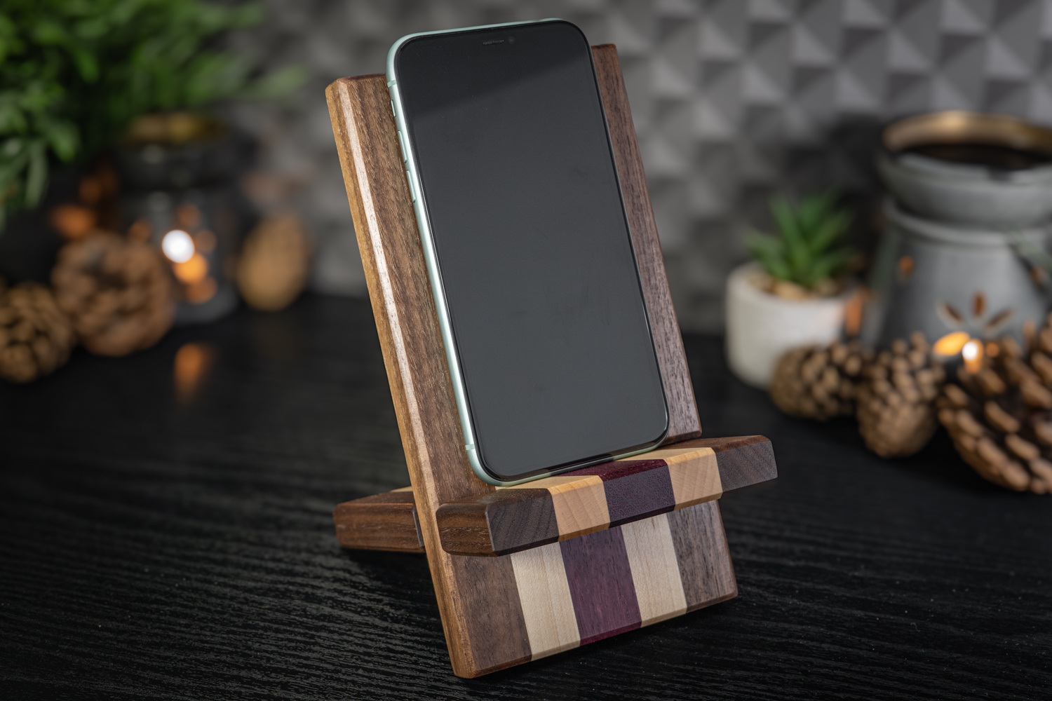 Walnut, Maple and Purpleheart Phone Stand