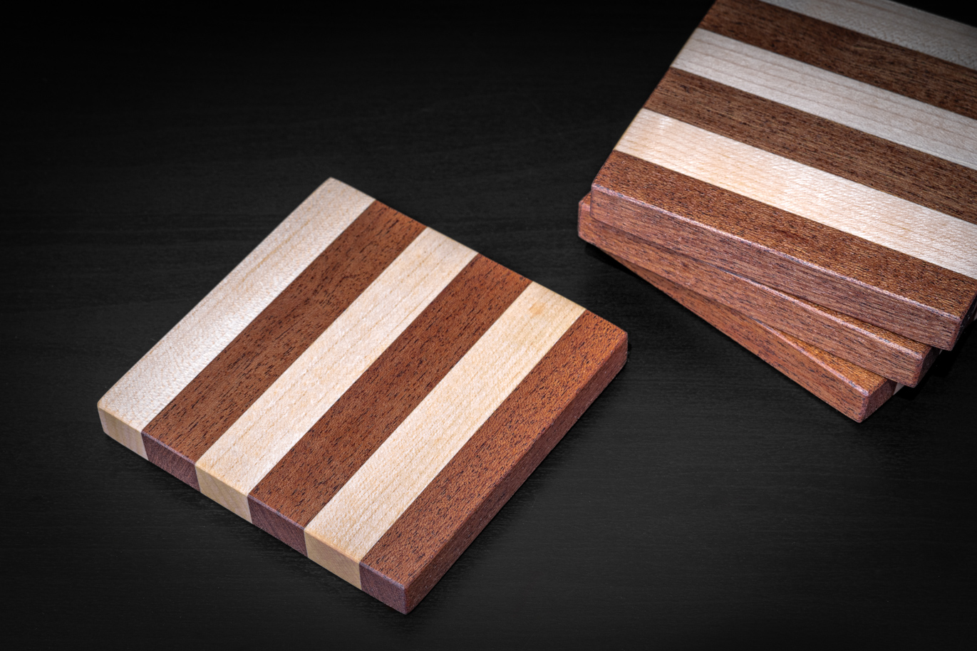 4 x Sapele & Maple Coasters
