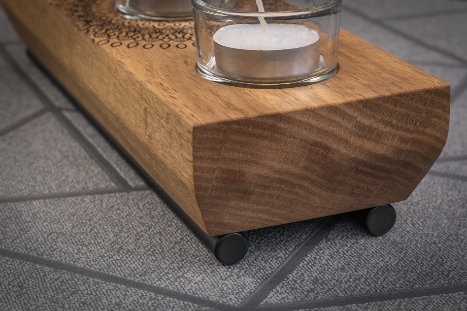 Mandala Engraved Solid Oak Tea Light Candle Holder 