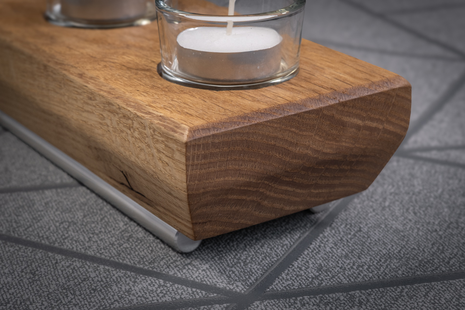 Chamfered Solid Oak Tea Light Candle Holder 