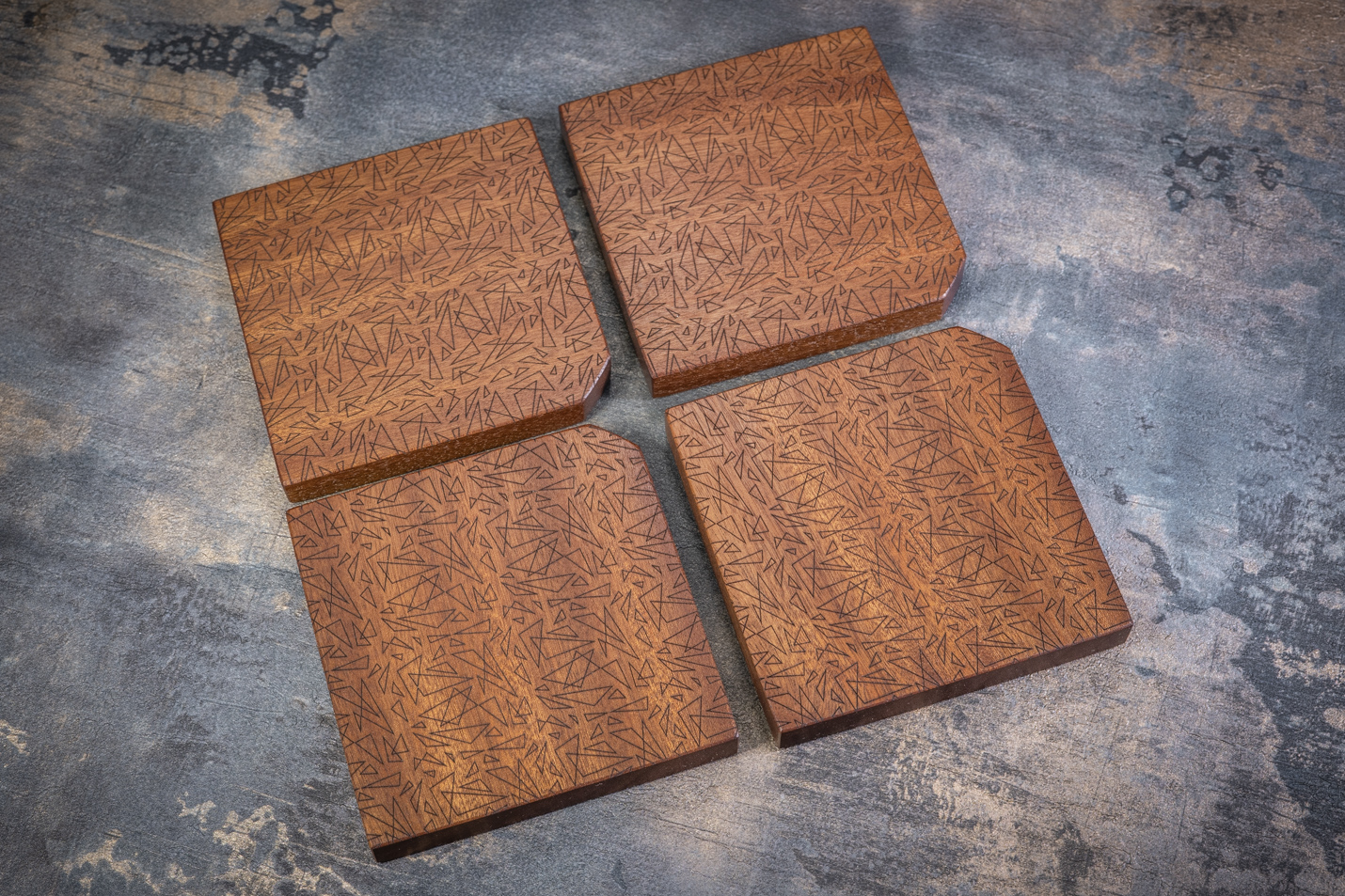4 x Geometric Engraved Solid Sapele Coasters