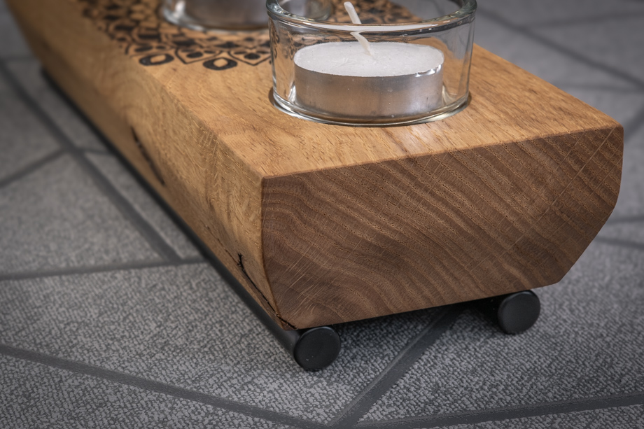Mandala Engraved Solid Oak Tea Light Candle Holder 