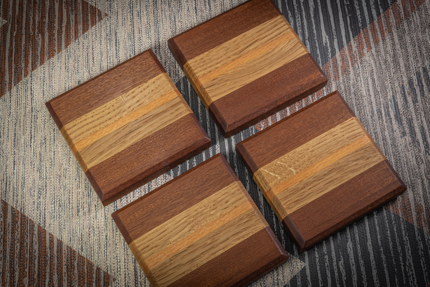 4 x Chunky Sapele, Beech and Oak Coasters