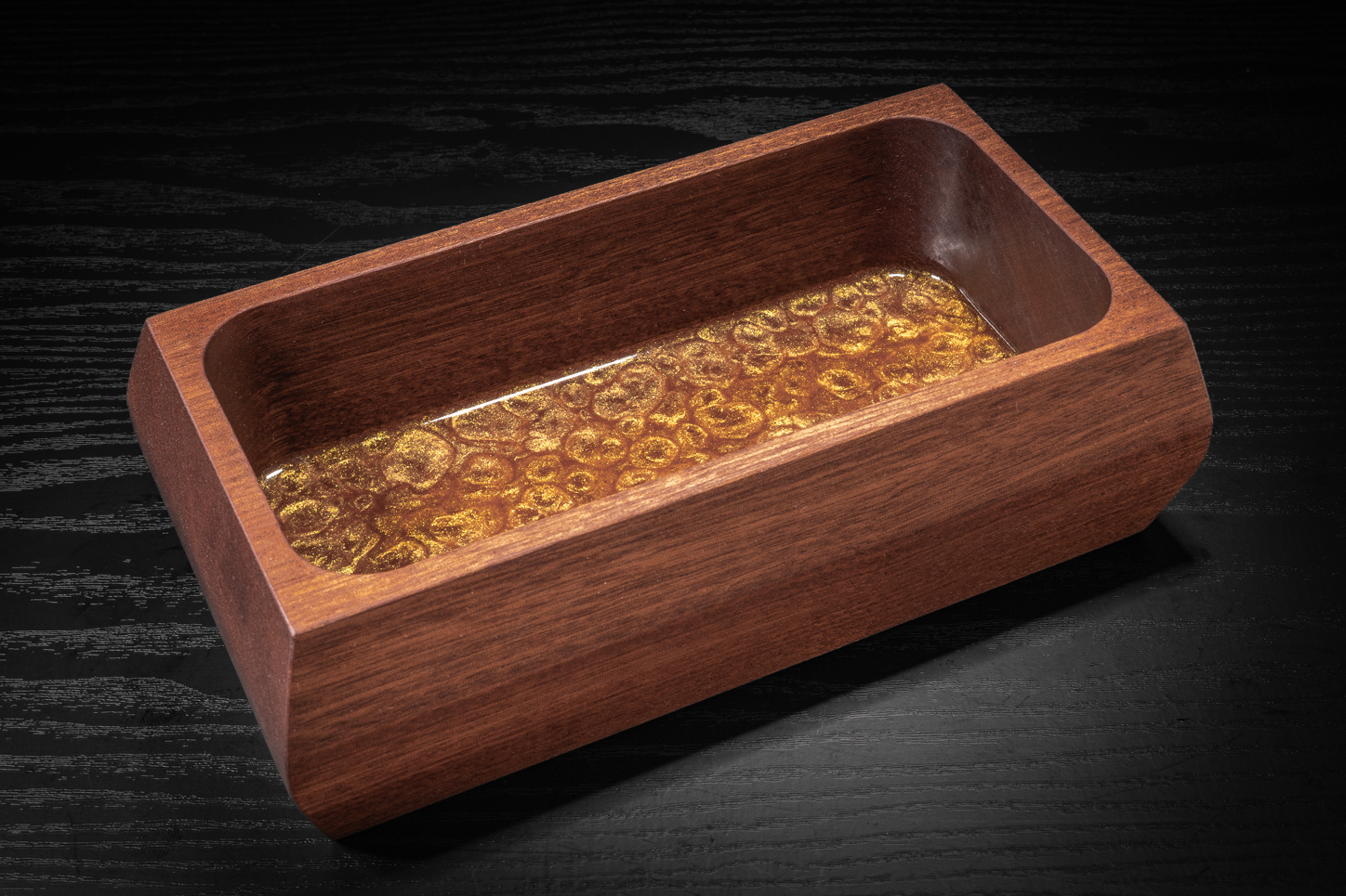 Sapele & Gold Chameleon Resin Trinket Tray