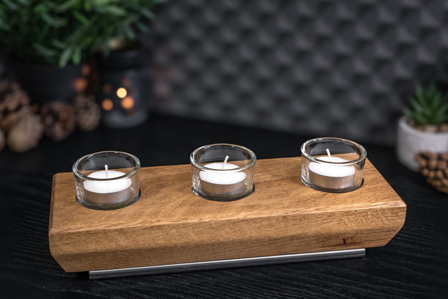 Chamfered Solid Oak Tea Light Candle Holder 