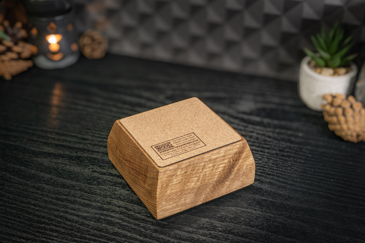 Chamfered Solid Oak Tea Light Candle Holder 