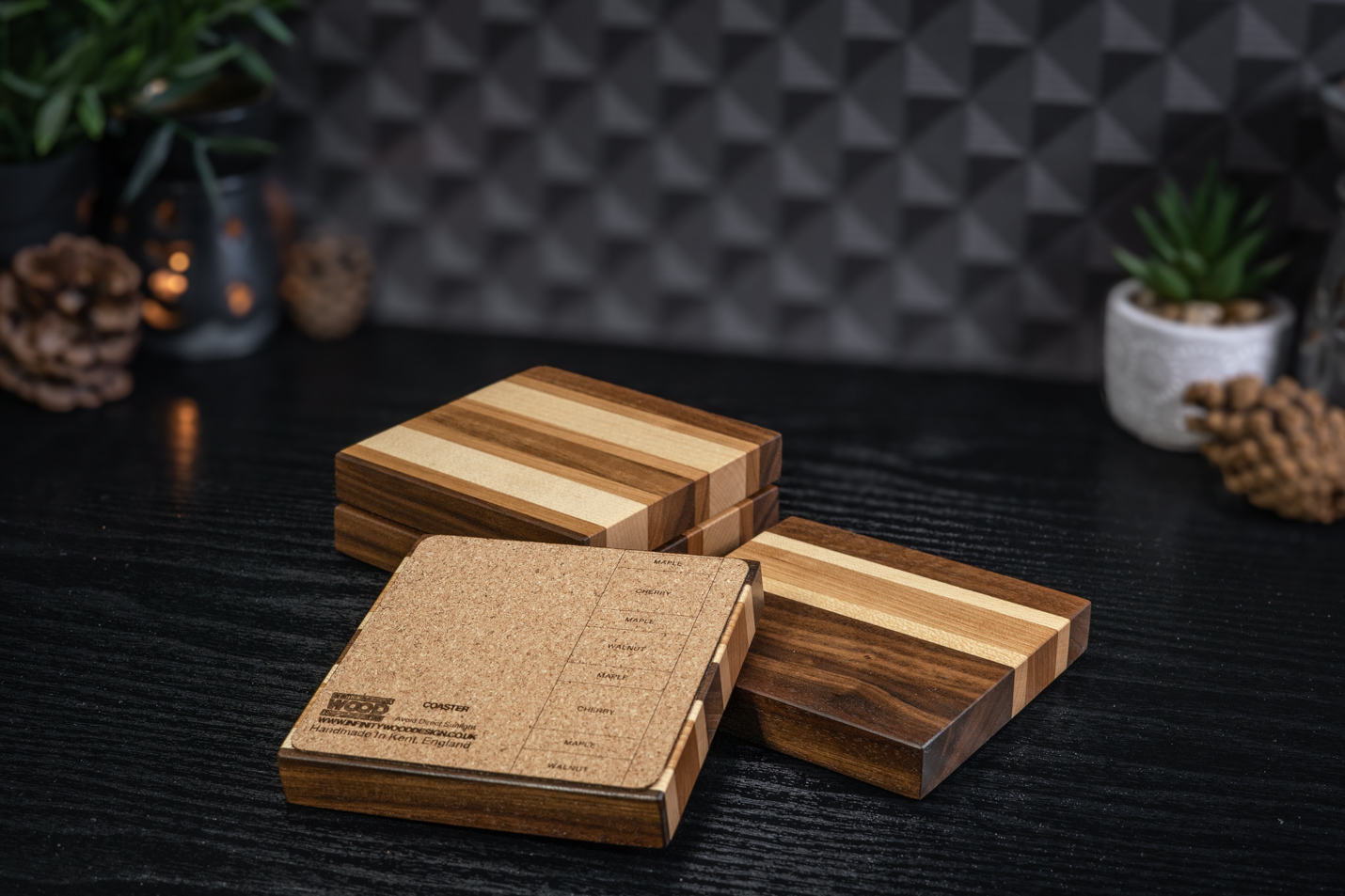 4 x Walnut, Maple & Cherry Coasters