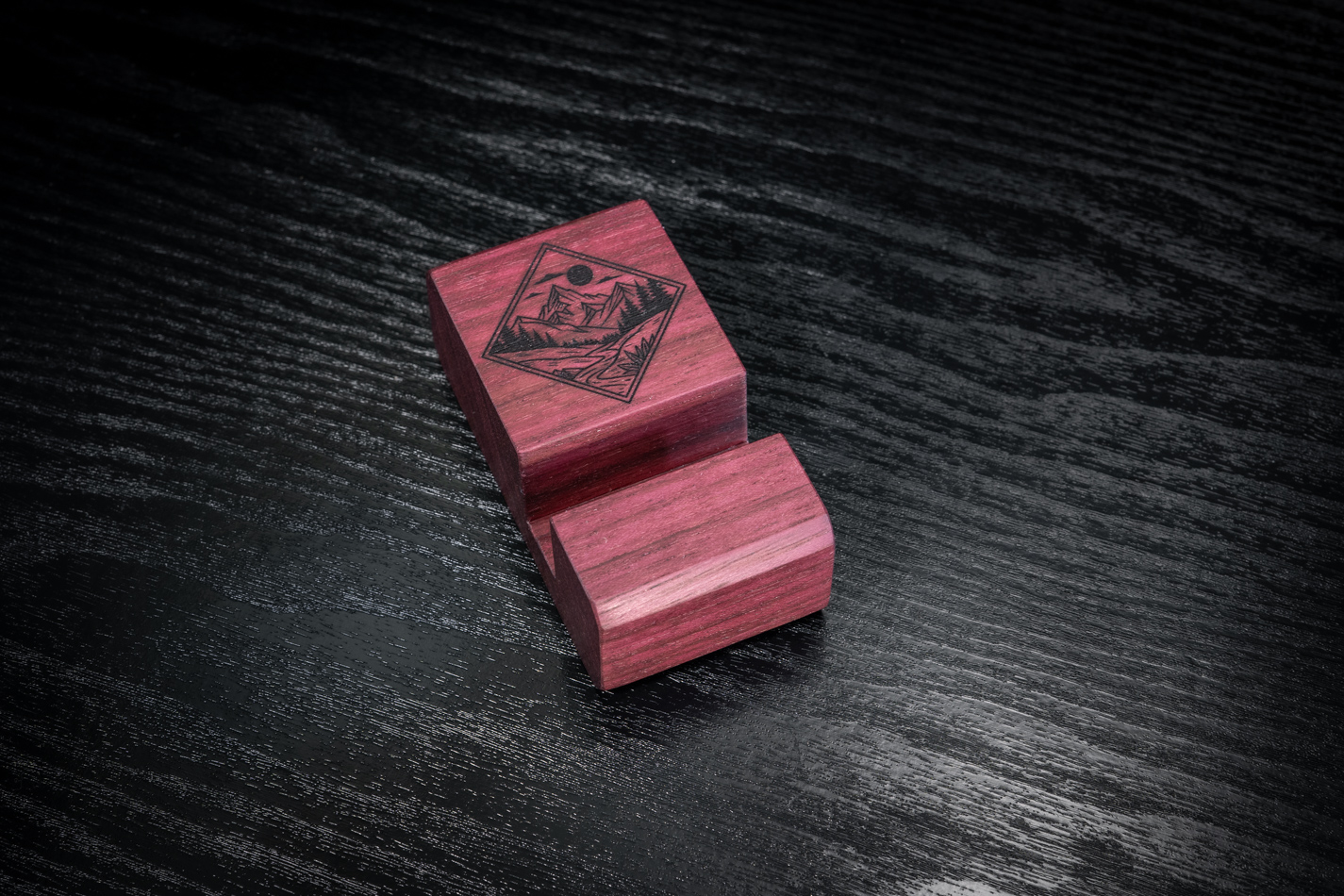 Nature Engraved Purpleheart Phone Stand