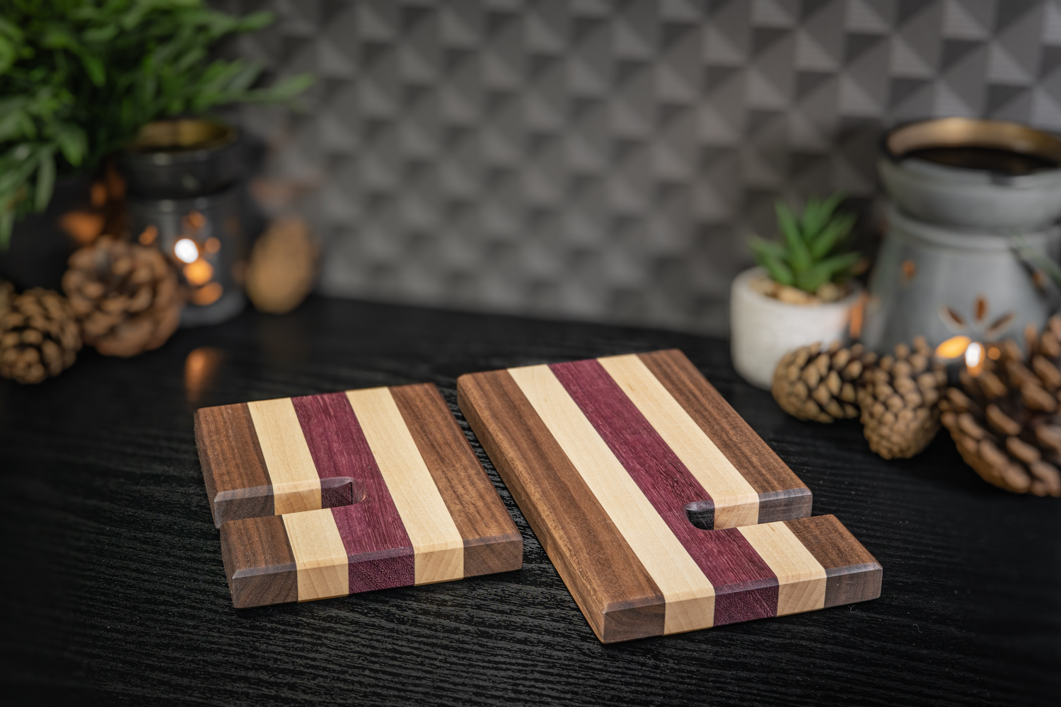 Walnut, Maple and Purpleheart Phone Stand