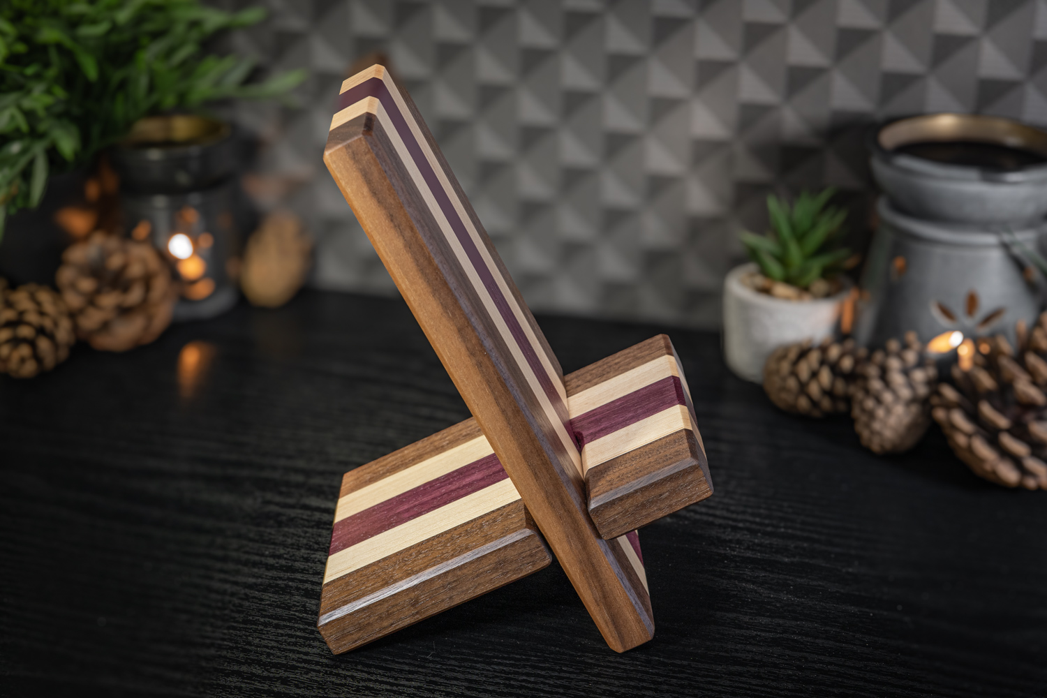 Walnut, Maple and Purpleheart Phone Stand