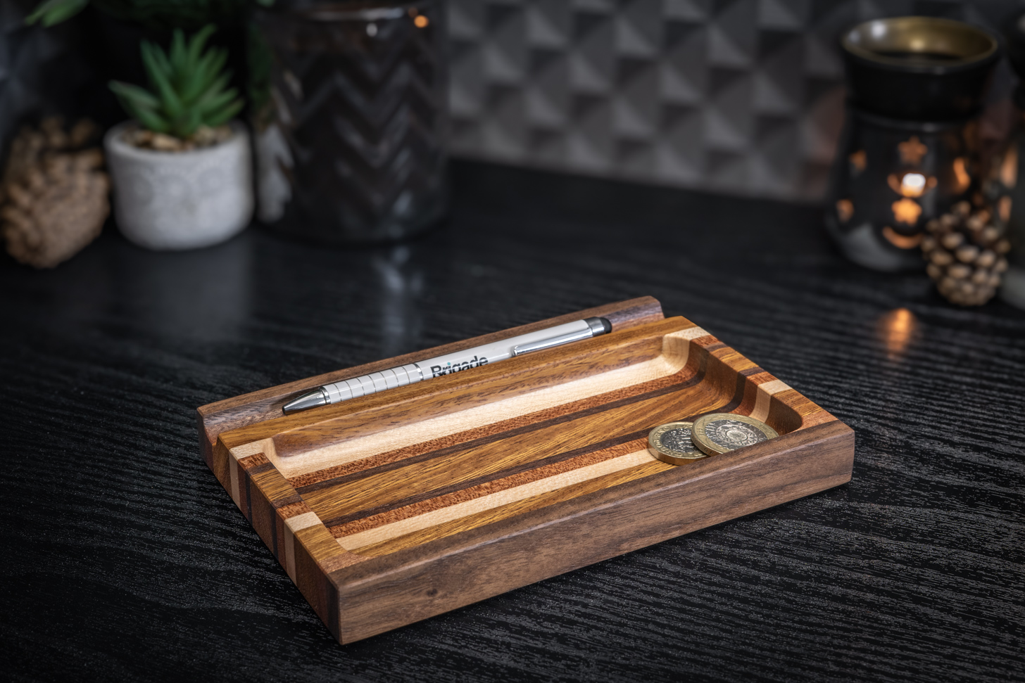 Walnut, Sapele, Mango and Maple Pen Holder/ Trinket Tray