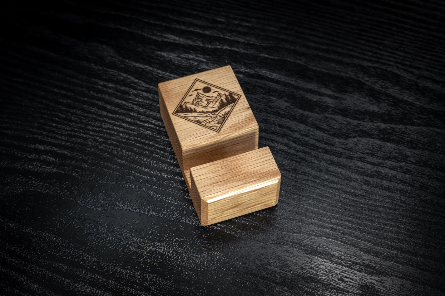 Nature Engraved Oak Phone Stand
