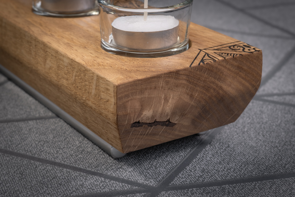 Split Mandala Engraved Solid Oak Tea Light Candle Holder 