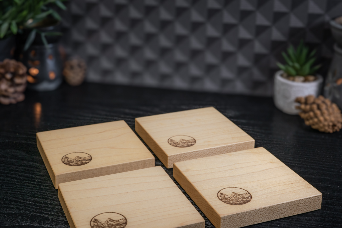 4 x Maple Nature Engraved Coasters
