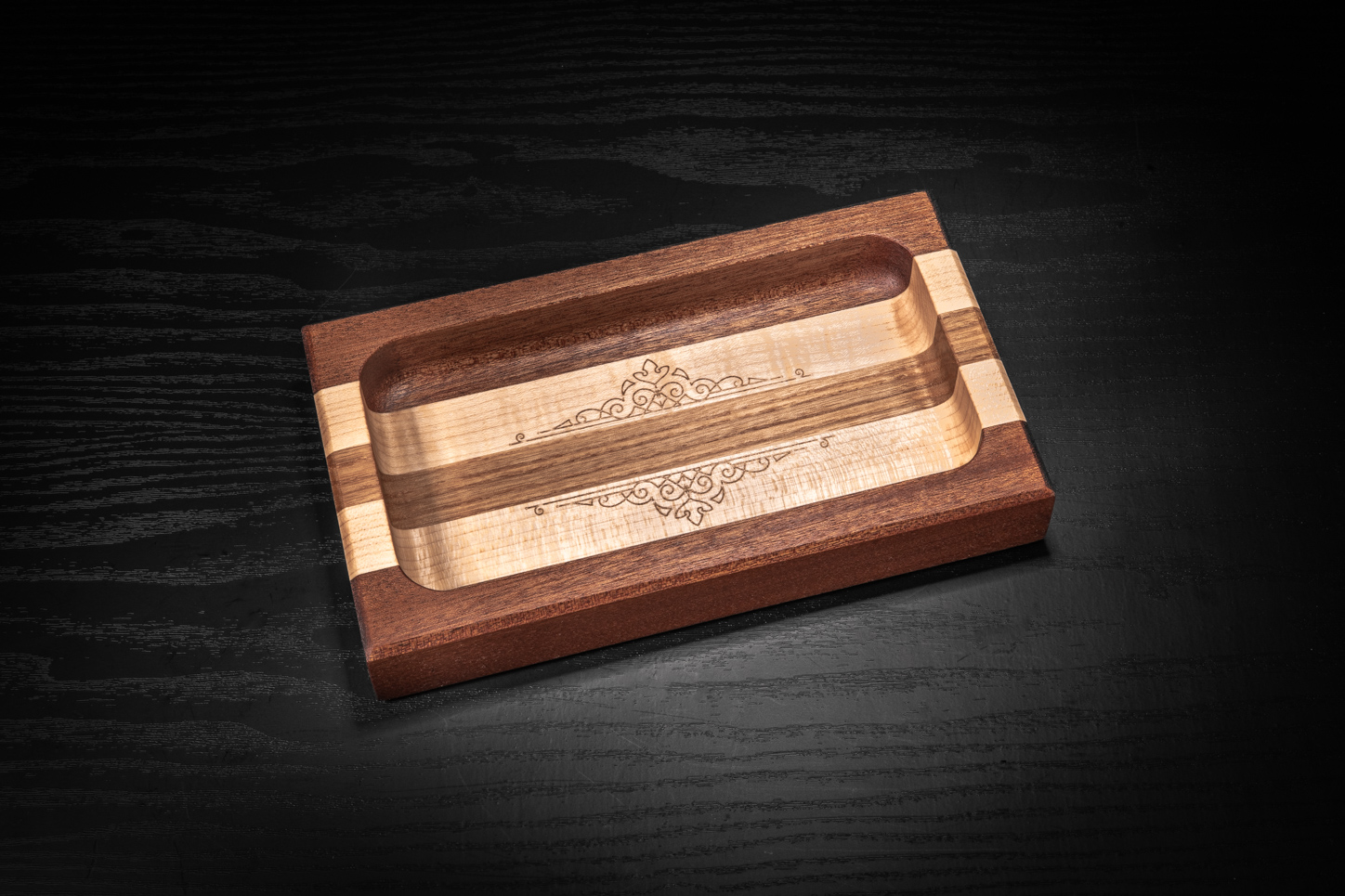 Pattern Engraved Sapele, Maple, Ash Trinket Tray