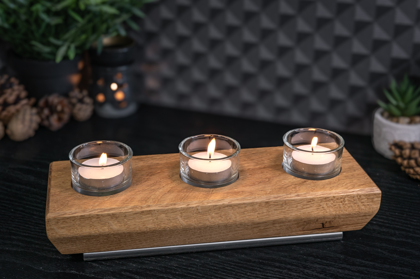 Chamfered Solid Oak Tea Light Candle Holder 