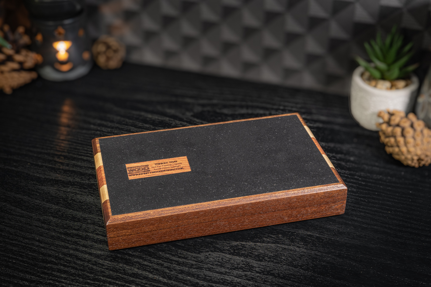 Engraved Sapele, Maple and Rosewood Trinket Tray