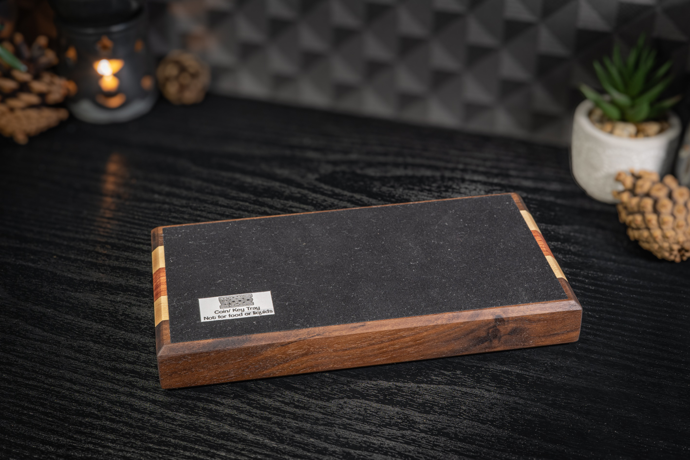 Engraved Walnut, Maple and Rosewood Trinket Tray