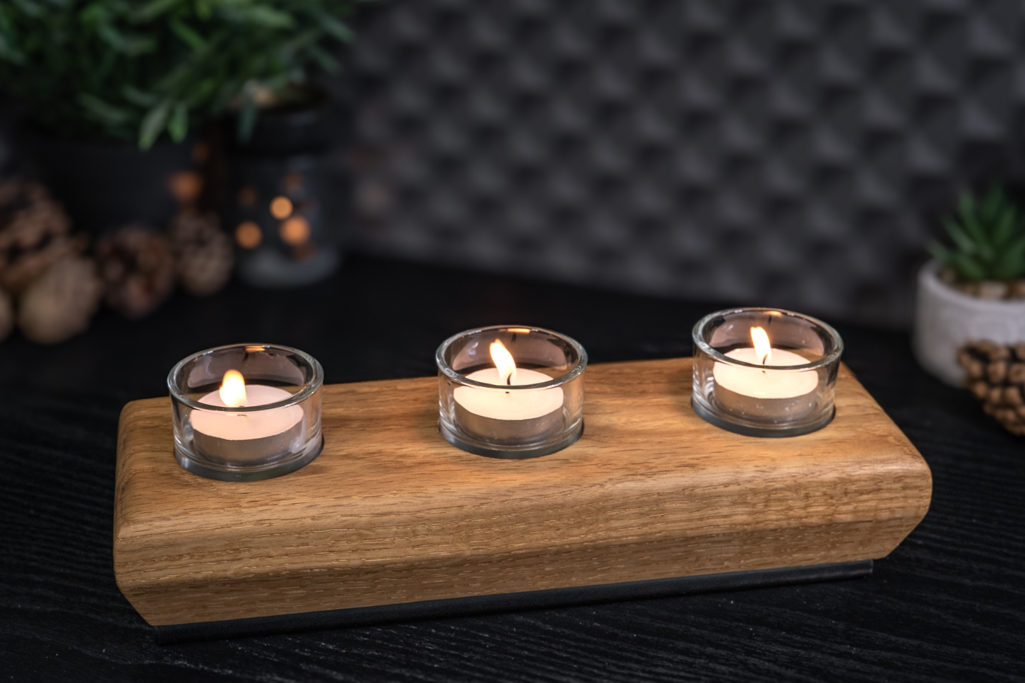 Rounded Solid Oak Tea Light Candle Holder 