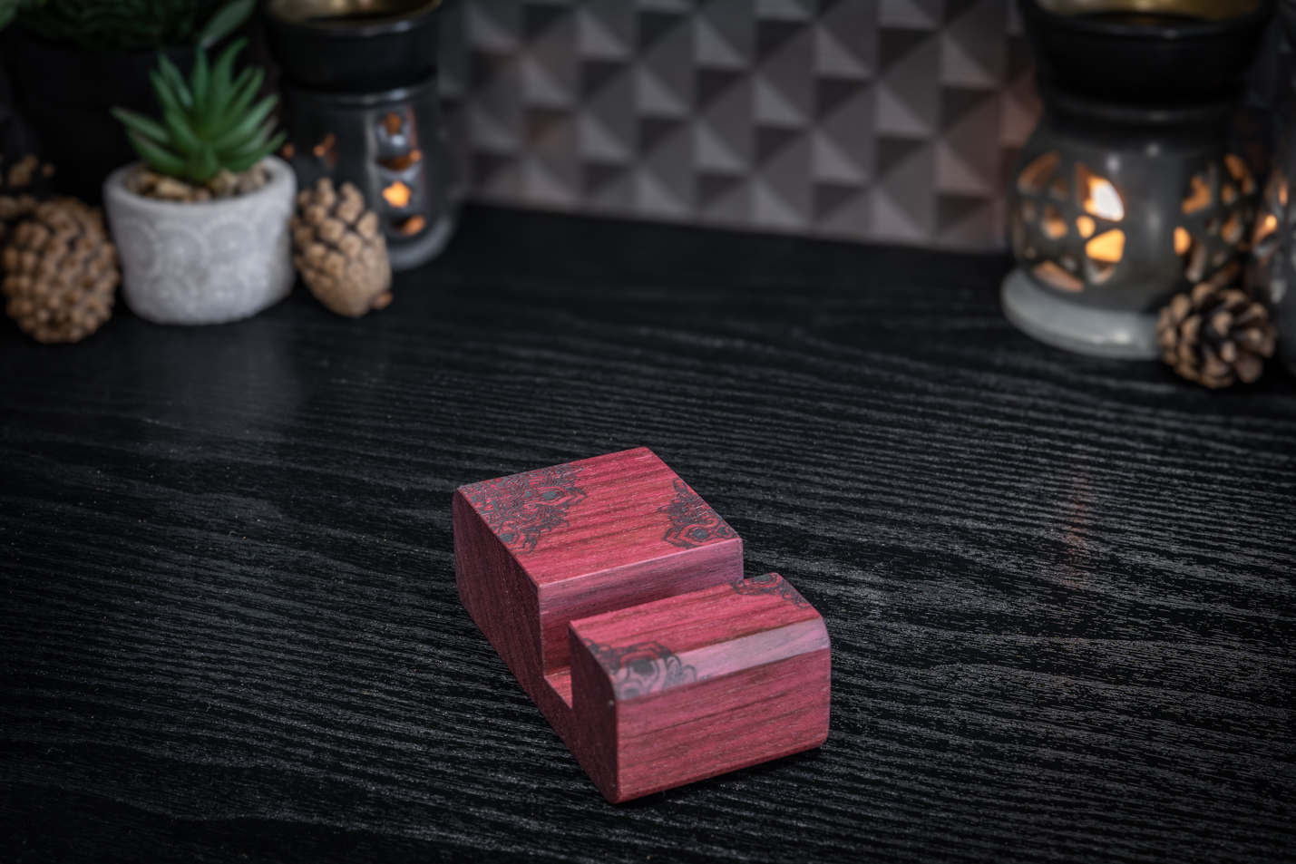 Mandala Engraved Purpleheart Phone Stand