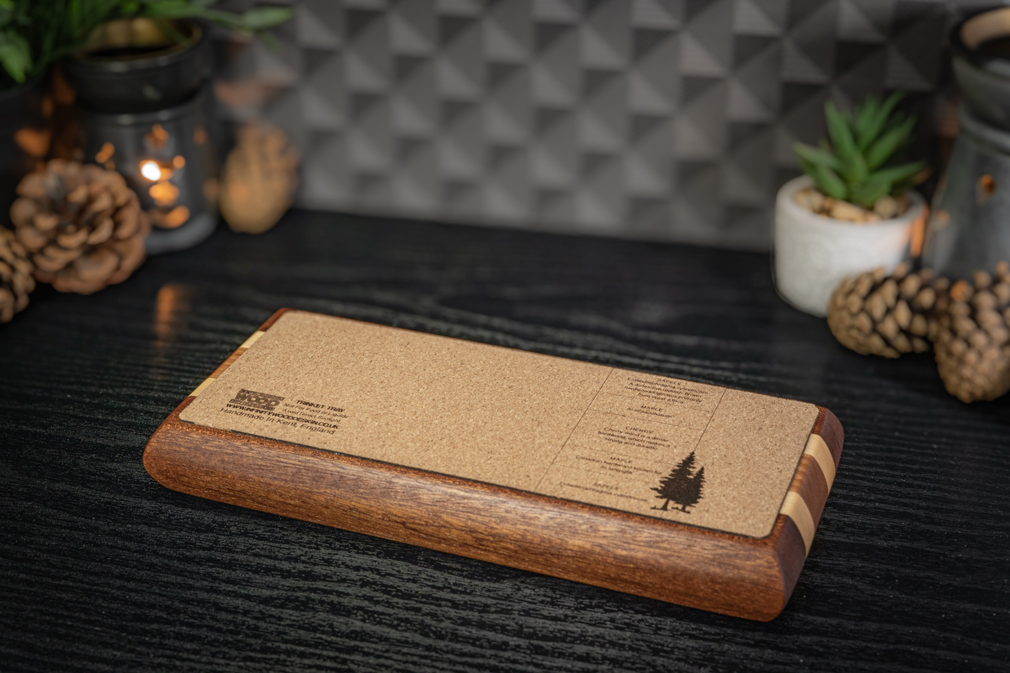 Sapele, Cherry and Maple Engraved Long Trinket Tray