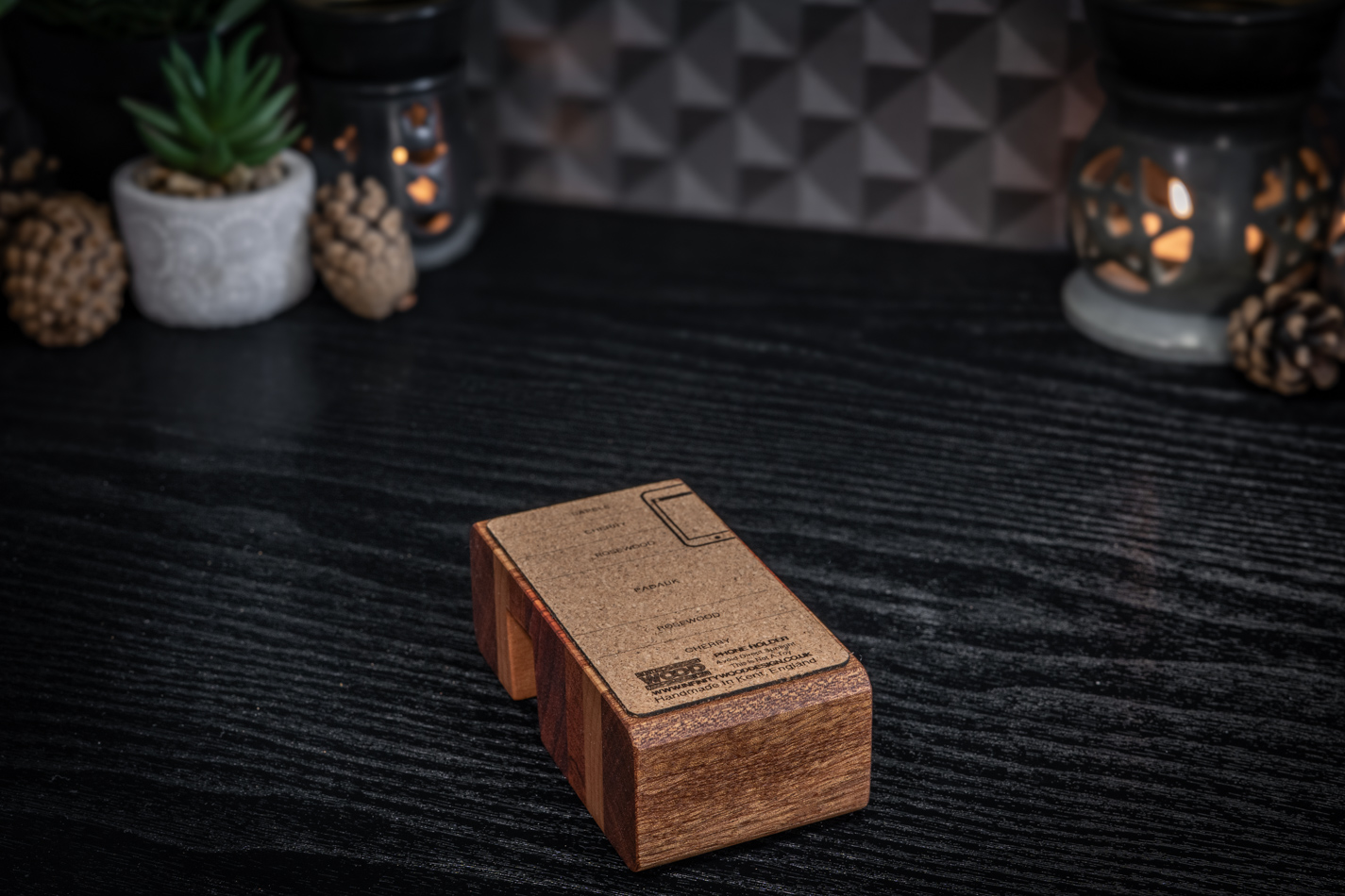 Nature Engraved Sapele, Cherry, Rosewood & Padauk Phone Stand