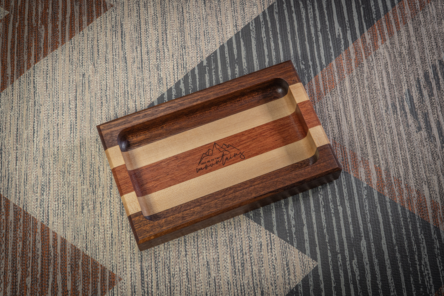 Engraved Sapele, Maple and Rosewood Trinket Tray