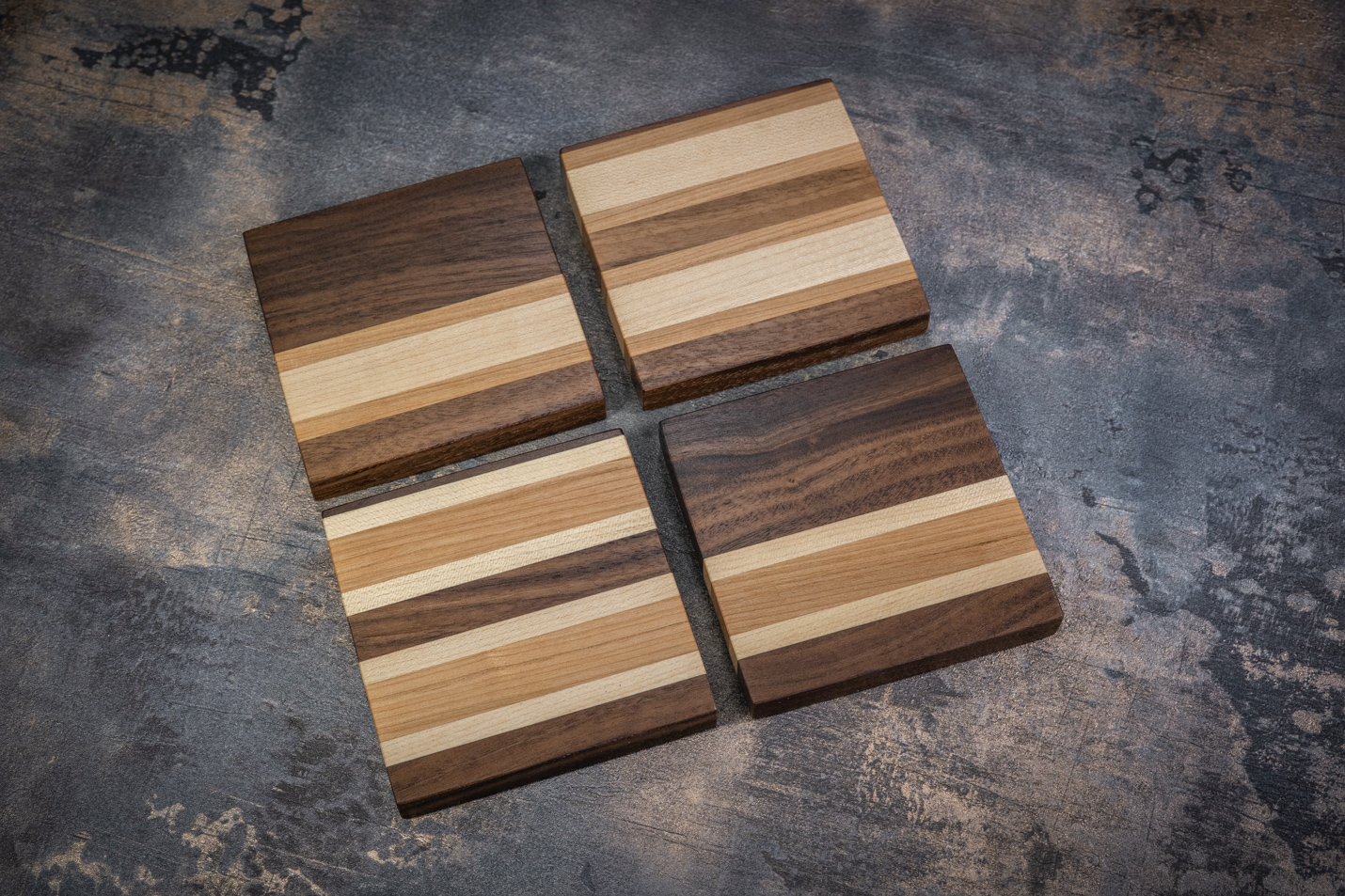 4 x Walnut, Maple & Cherry Coasters