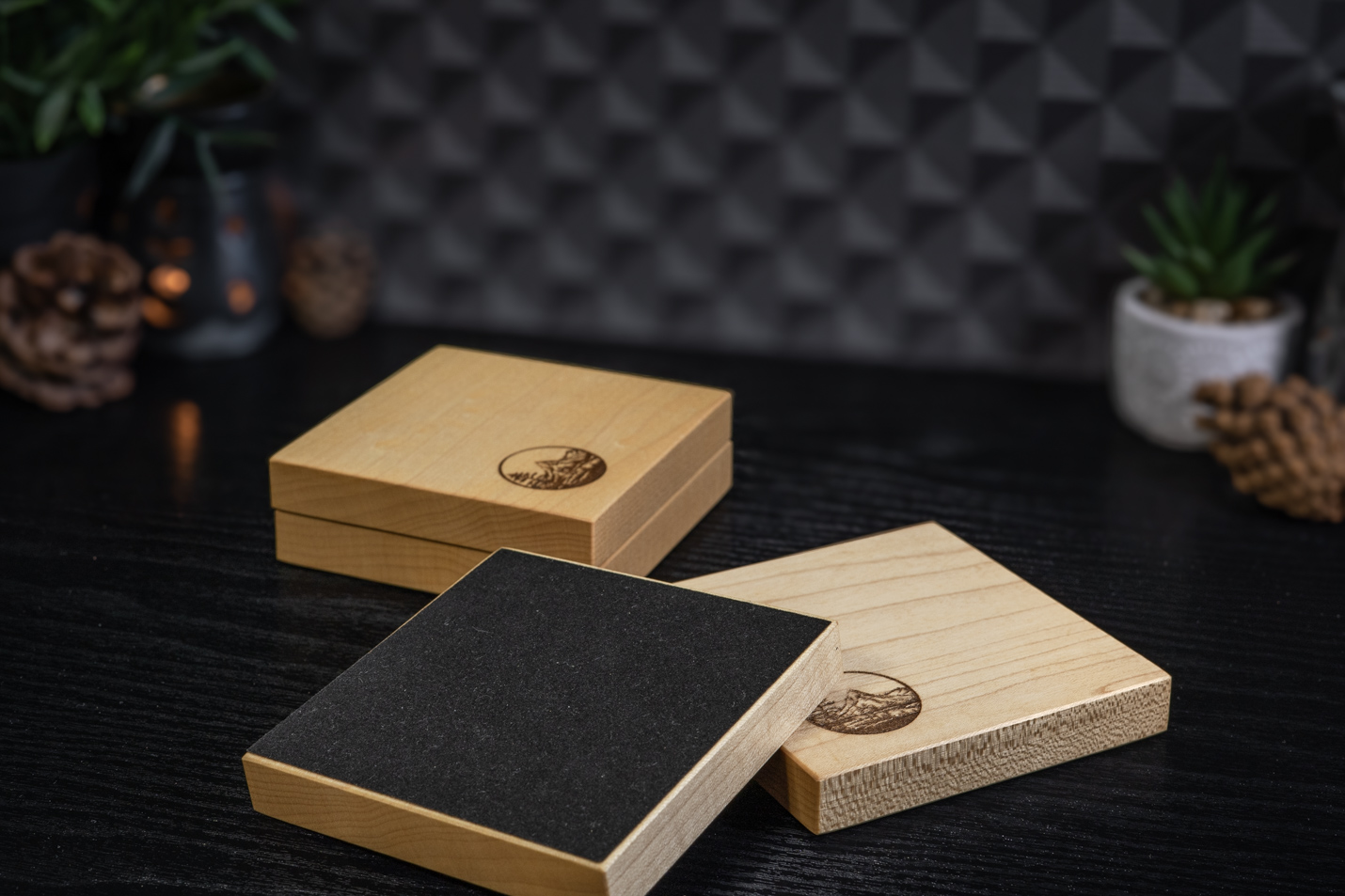 4 x Maple Nature Engraved Coasters