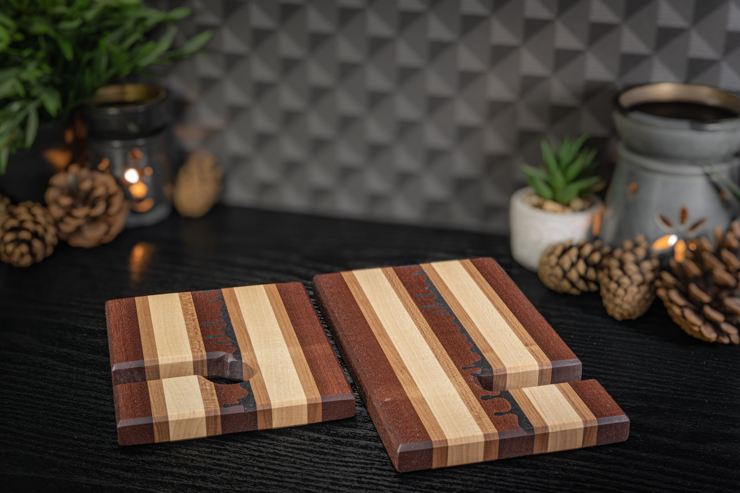 Drip Engraved Sapele, Cherry & Maple Phone Stand