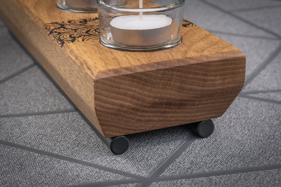 Leaves Engraved Solid Oak Tea Light Candle Holder 