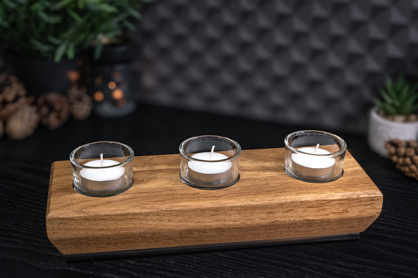 Chamfered Solid Oak Tea Light Candle Holder 