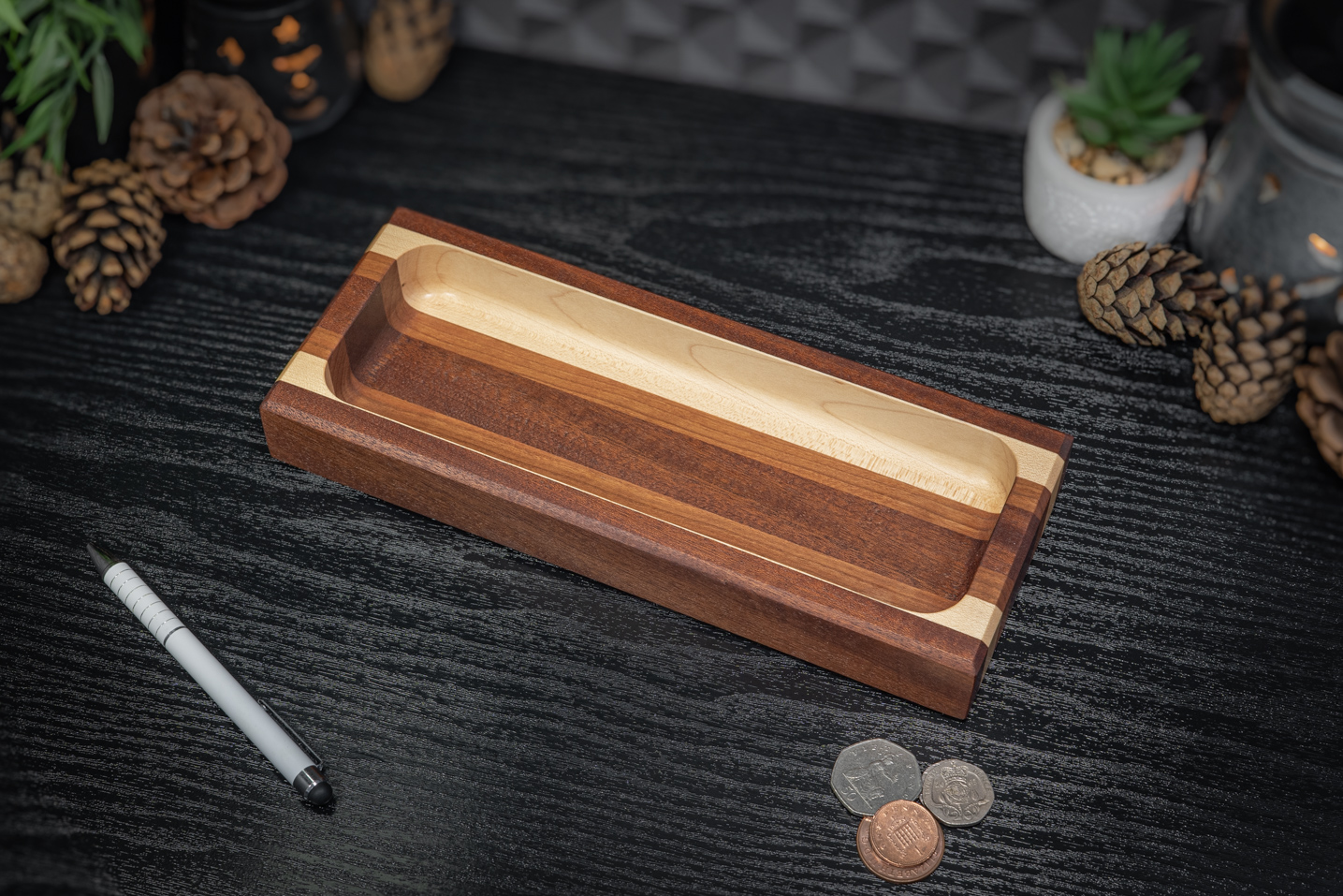 Sapele, Cherry and Maple Long Trinket Tray