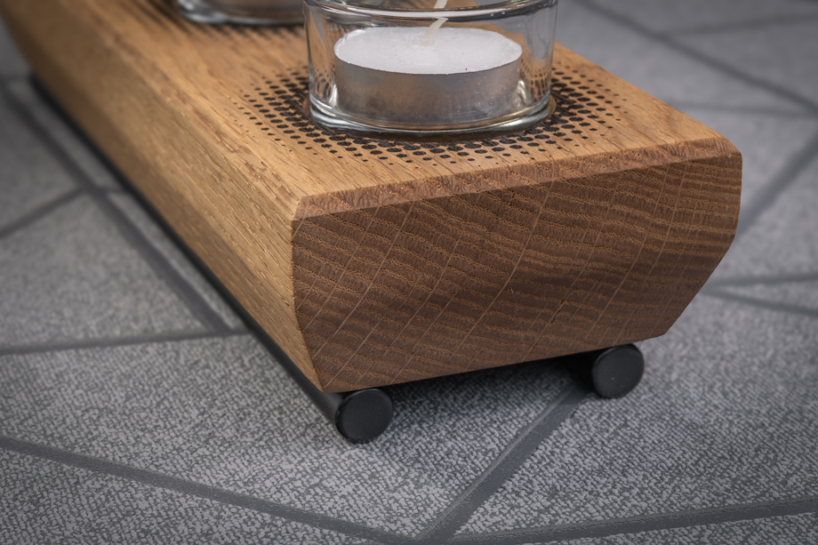 Dots Engraved Solid Oak Tea Light Candle Holder 