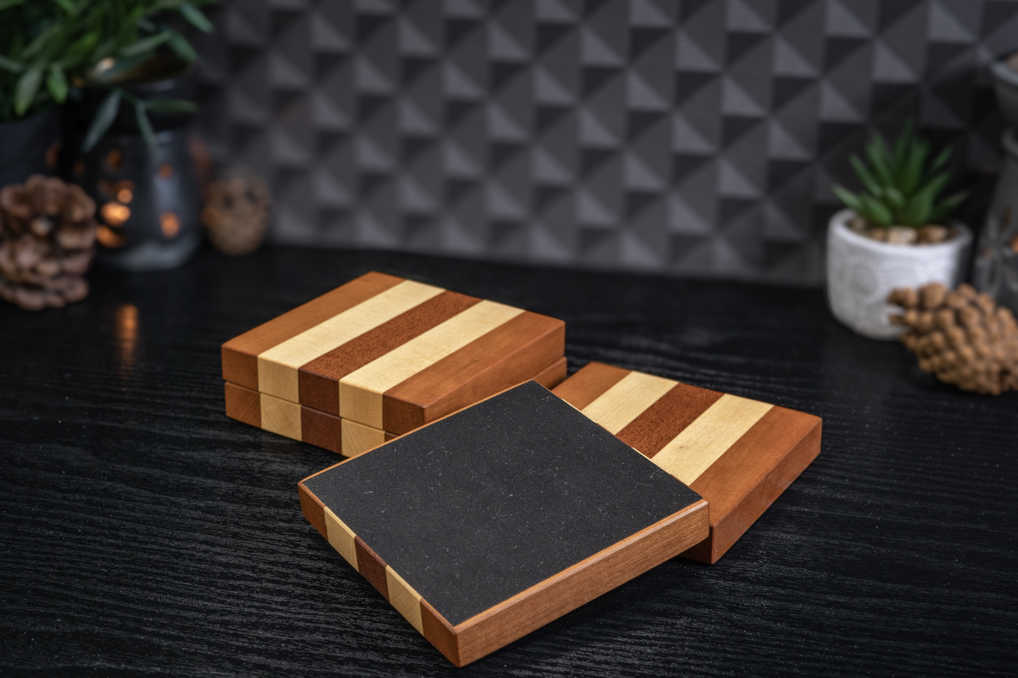 4 x Sapele, Maple & Cherry Coasters