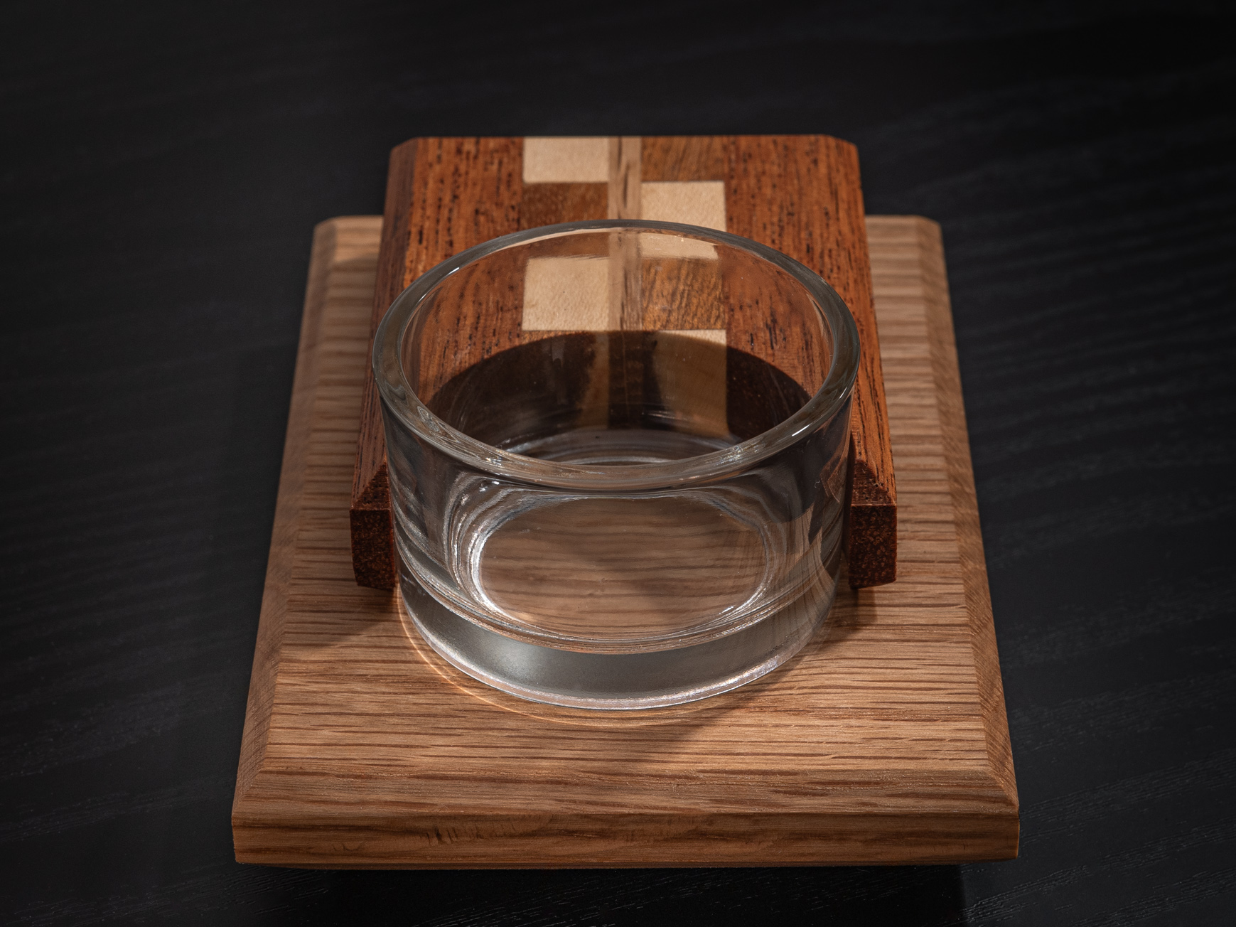 Hardwood & Glass Modern Tea Light Candle Holder