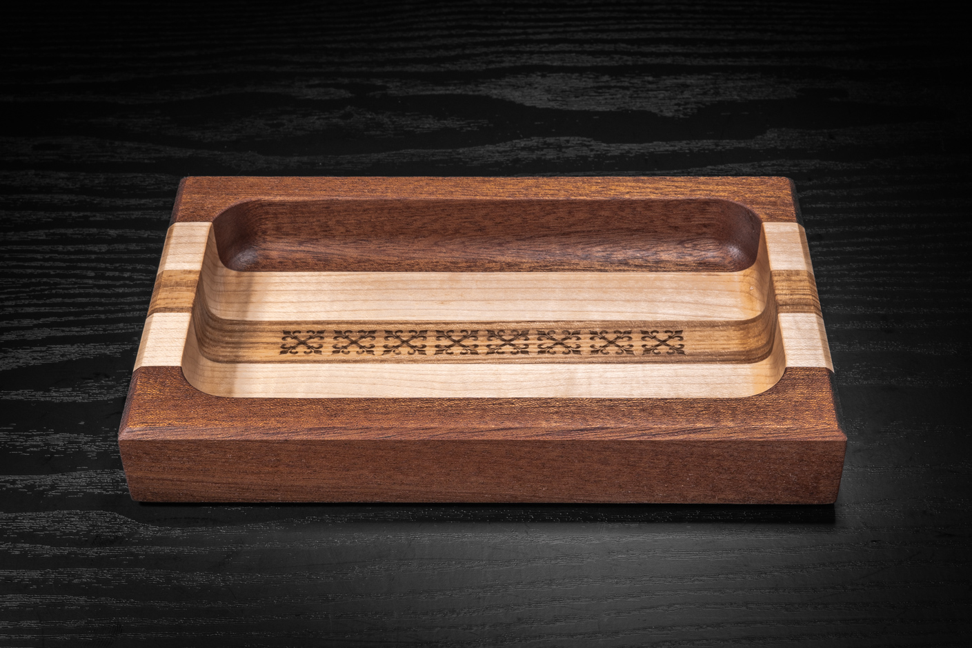 Cross Engraved Sapele, Maple, Ash Trinket Tray