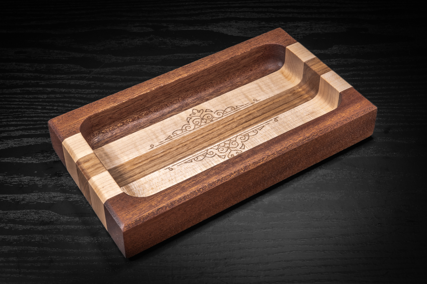 Pattern Engraved Sapele, Maple, Ash Trinket Tray