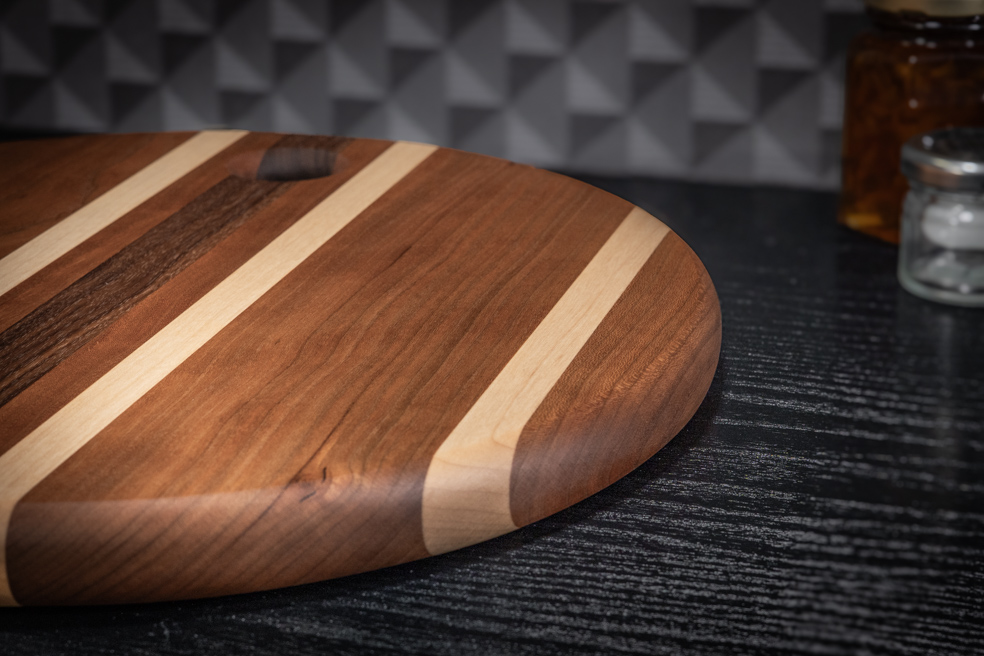 Round Cherry, Walnut and Maple Cutting Board
