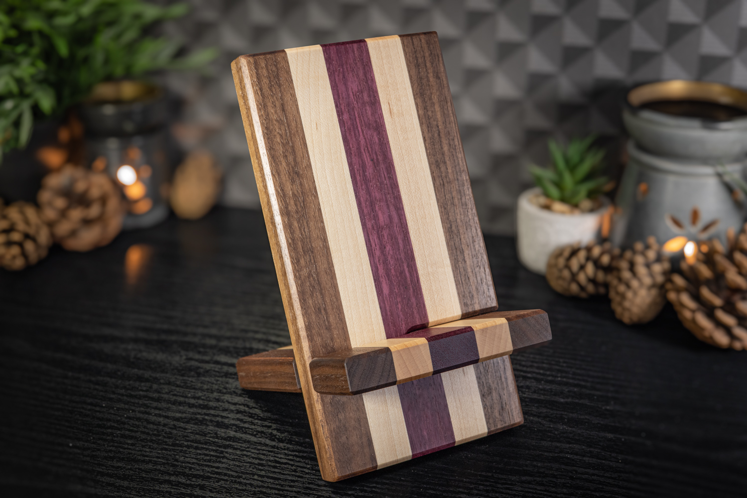 Walnut, Maple and Purpleheart Phone Stand